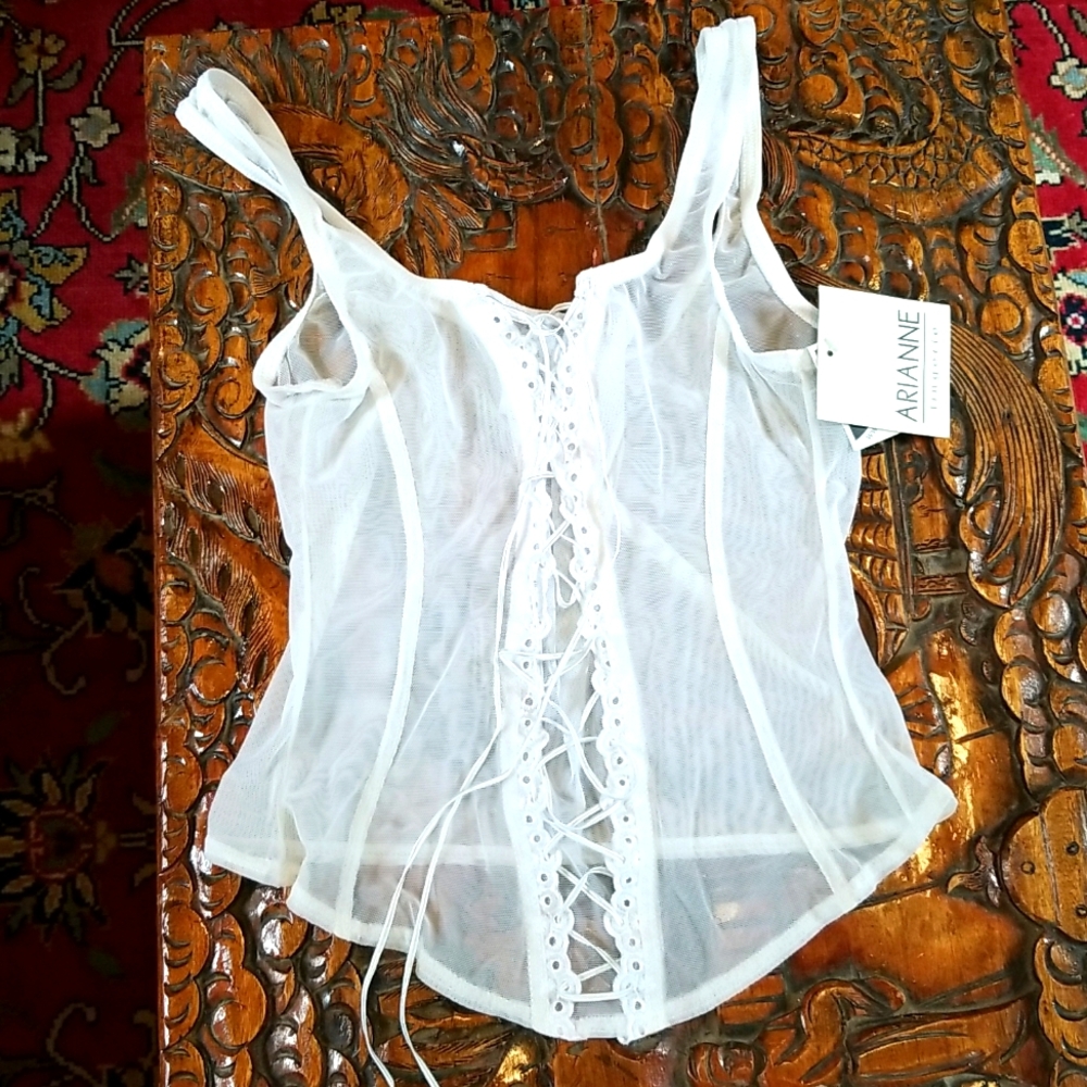 ARIANNE Vintage Y2K White Sheer Camisole Corset Lingerie Tank Medium